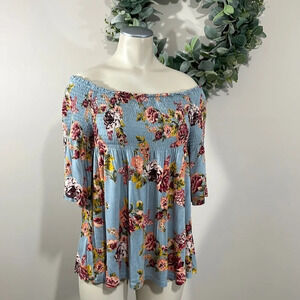 NWOT Rewind Smocked Off the Shoulder Floral Top M